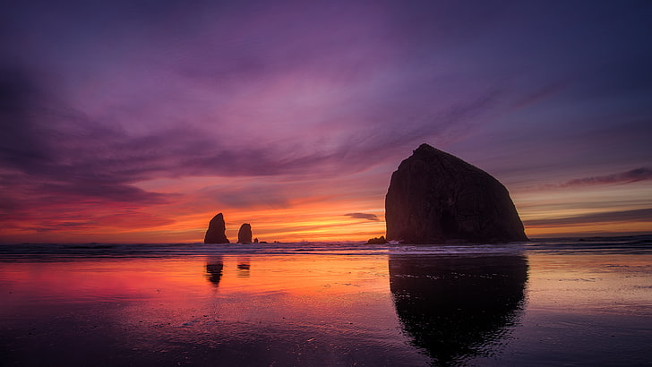 stone in body of water during dawn, landscape, Ultra  HD, Oregon