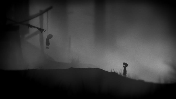limbo sad monochrome death video games, silhouette, spooky