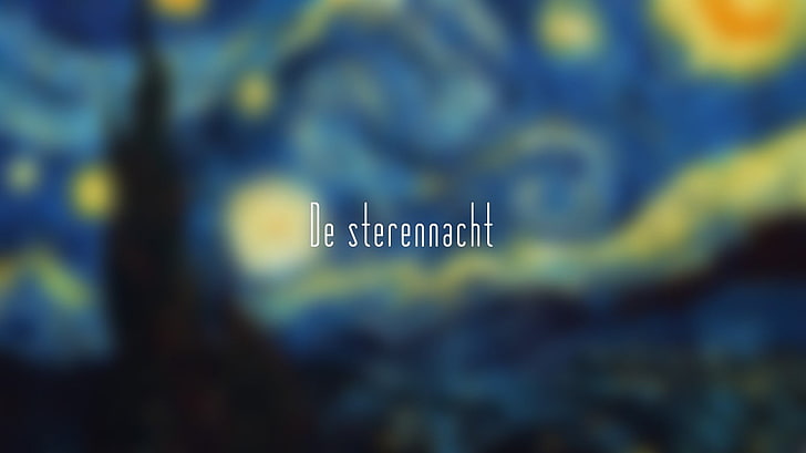 de sterennacht text, The Starry Night, painting, blurred, typography, HD wallpaper