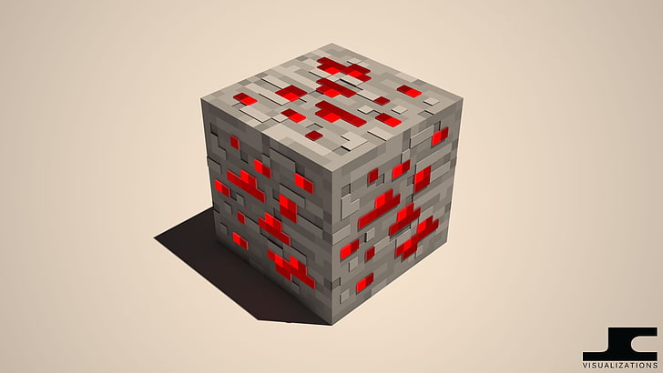 gray and red cube, Minecraft, video games, studio shot, indoors, HD wallpaper