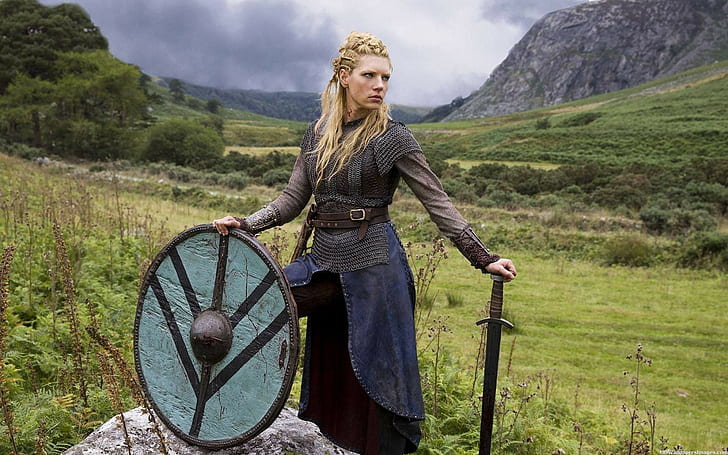 women outdoors, Vikings (TV series), blonde, sword, landscape, HD wallpaper