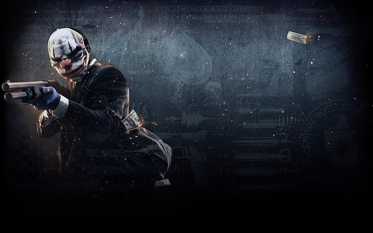 clown holding shotgun wallpaper, Payday 2, mask, video games, HD wallpaper
