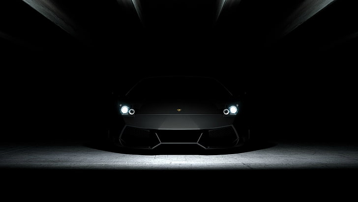 lambo, dark, black car, sports car, supercar, automotive lighting, HD wallpaper