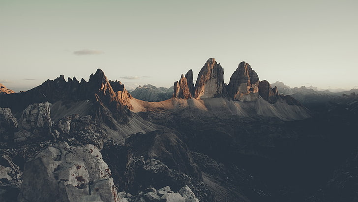 brown rock formations, landscape, mountain, nature, mountain Peak, HD wallpaper