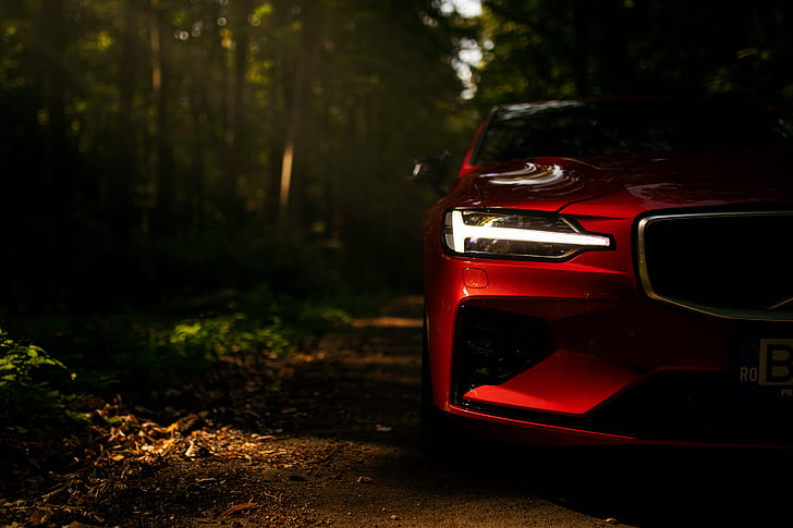 red cars, depth of field, jungle, LED headlight, Volvo S60