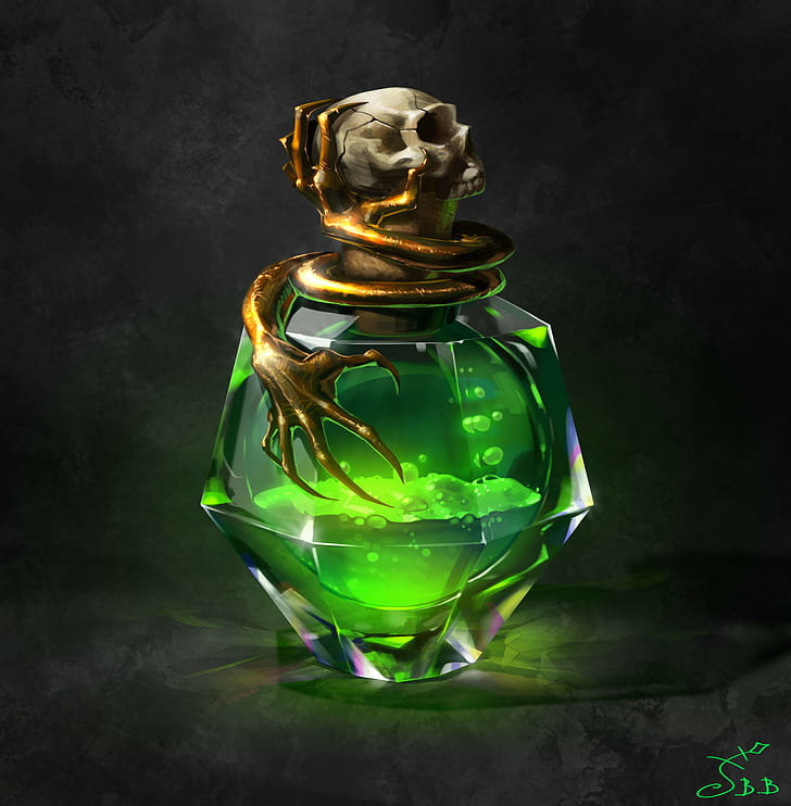 potions, Vera Velichko, Poison, liquid, skull, alchemy, HD wallpaper