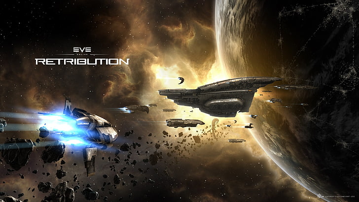 Eve Retribulition wallpaper, EVE Online, Amarr, spaceship, nature
