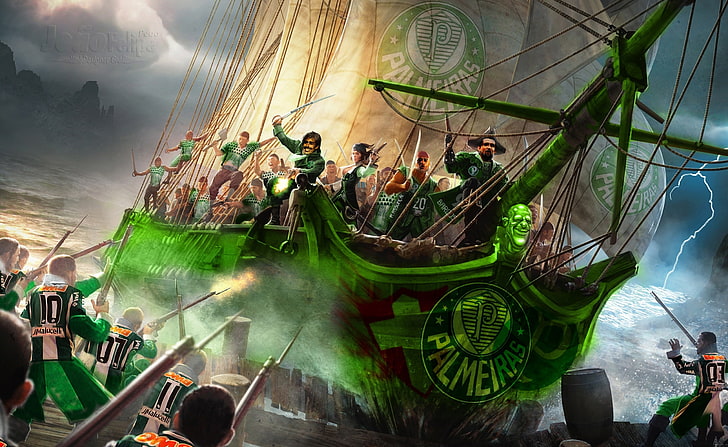 Batalha Palestrina, green galleon ship illustration, Artistic, HD wallpaper