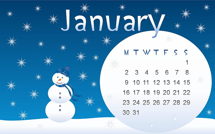 January, January calendar, blue, 2012, snowman, text, communication, HD wallpaper