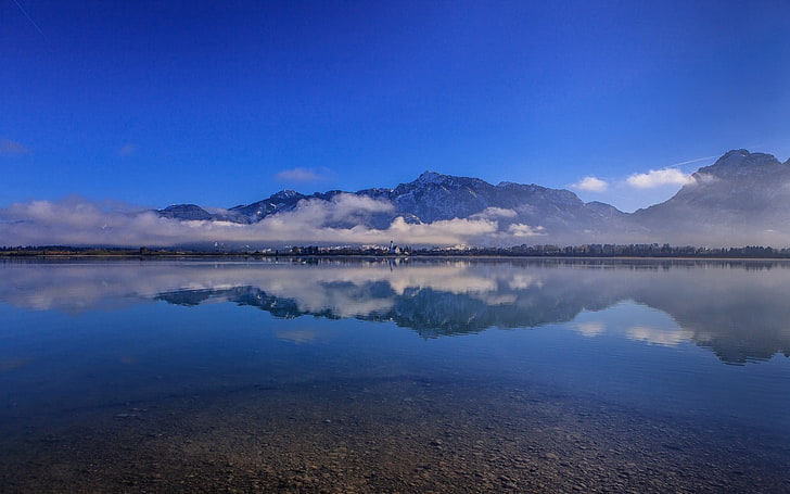 Alps, nature, Bavaria, mountains, Forggensee, water, reflection