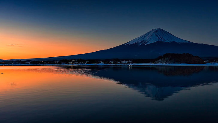 Mt. Fuji, Japan, Mount Fuji, trees, nature, water, mountain, sky