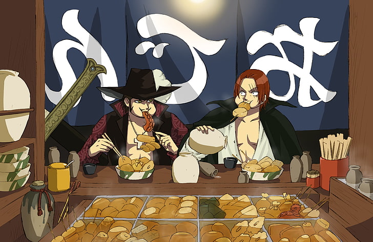 HD wallpaper: Anime, One Piece, Dracule Mihawk, Shanks (One Piece), table |  Wallpaper Flare