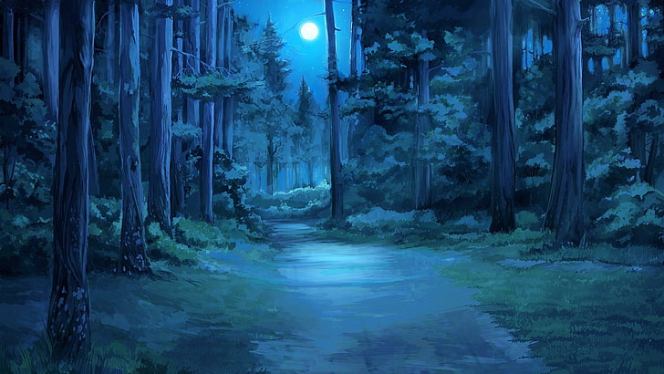 HD wallpaper: animated illustration of woods, Everlasting Summer, Moon,  moonlight | Wallpaper Flare