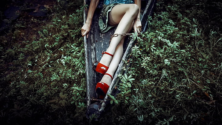 women, fishnet stockings, legs, high heels, red heels, red high heels