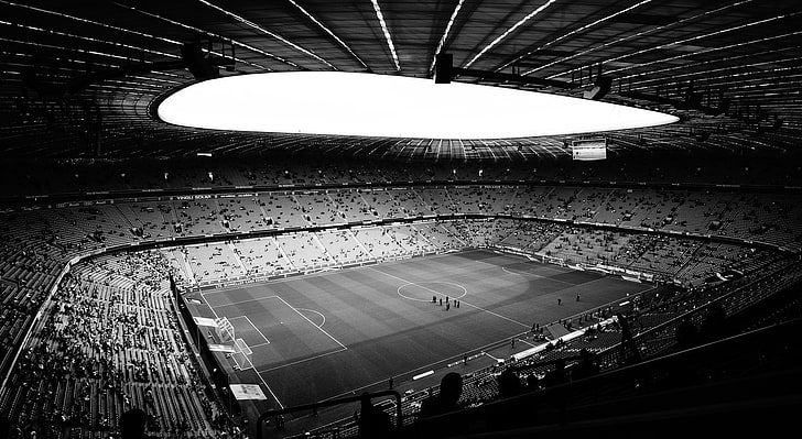 Stadium, Sports, Football, blackandwhite, group of people, large group of people, HD wallpaper