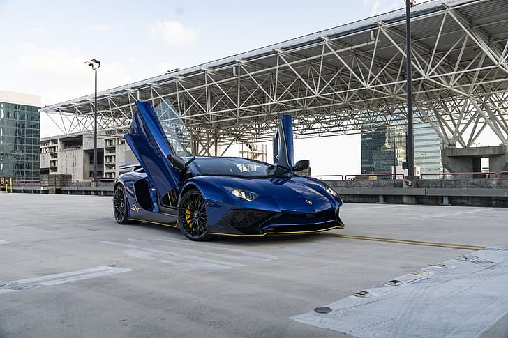 Lamborghini, Blue, Aventador, SV