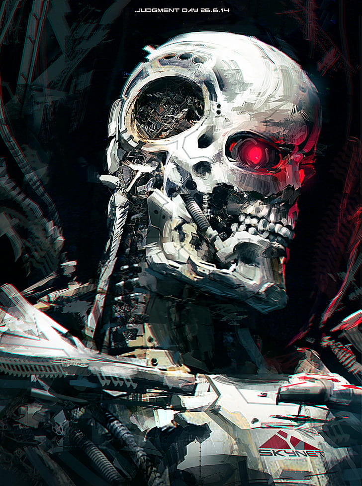 T-800, red eyes, endoskeleton, Terminator, robot, Skynet, HD wallpaper