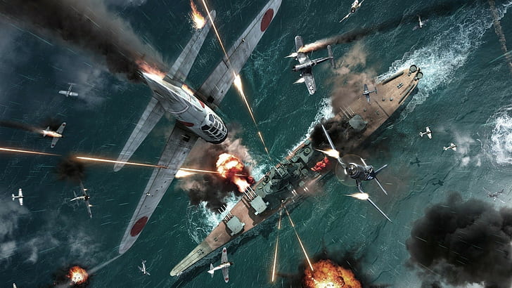 World War II, Vought F4U Corsair, Battleship, military aircraft, HD wallpaper
