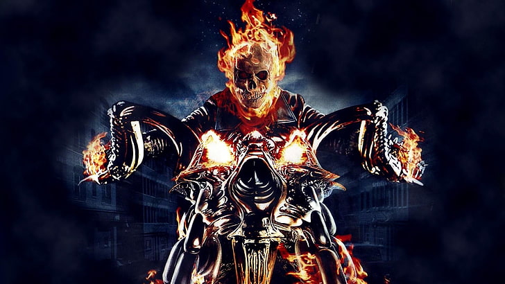 Ghost Rider wallpaper, skull, fire, motorcycle, comics, graphic novels