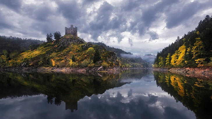 body of water, France, castle, lake, reflection, cloud - sky