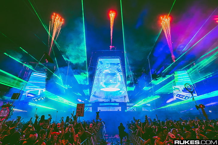 Rukes, crowds, lights, lasers, illuminated, arts culture and entertainment