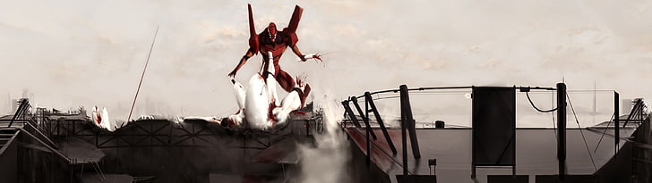 red and black animated character, Neon Genesis Evangelion, EVA Unit 02, HD wallpaper
