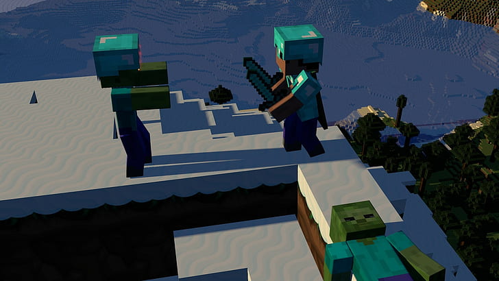 attack zombies mountain snow minecraft, architecture, building exterior, HD wallpaper