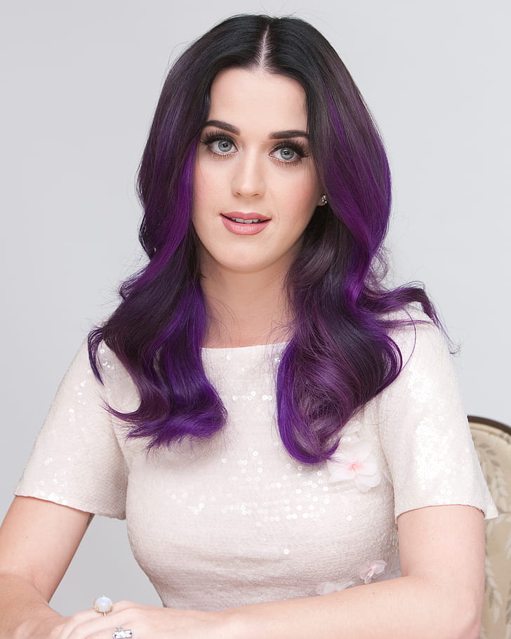 Katy Perry, singer, blue eyes, purple hair, women