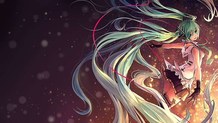 green haired female anime illustration, hair ornament, long hair