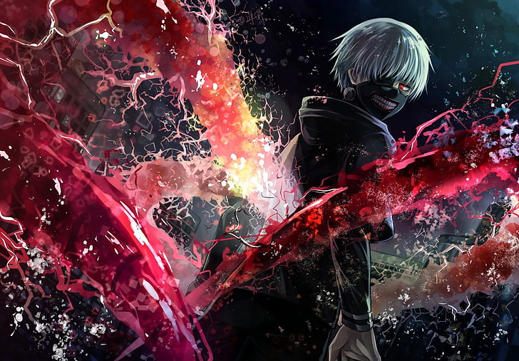 digital art of boy, Tokyo Ghoul, one person, real people, red