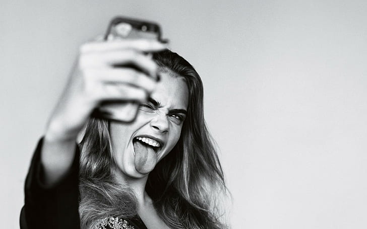 HD wallpaper: women cara delevingne model selfies simple background  monochrome | Wallpaper Flare
