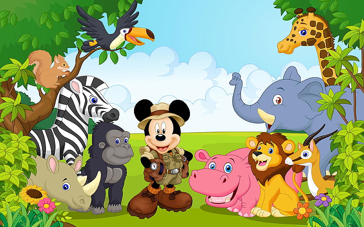 HD wallpaper: Mickey Mouse With Friends From The Jungle Safari Cartoon Hd  Wallpaper 3840×2400 | Wallpaper Flare