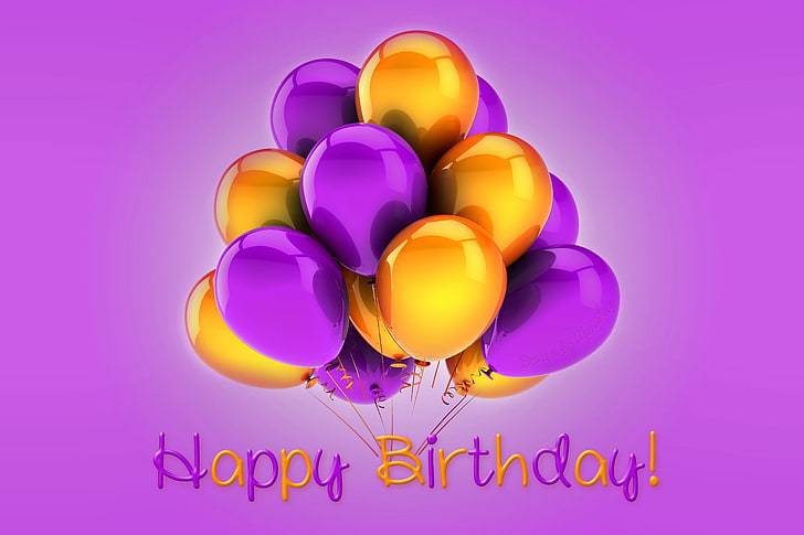 purple and yellow balloons illustration, birthday, colorful, Happy Birthday