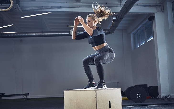 women, fitness model, blonde, working out
