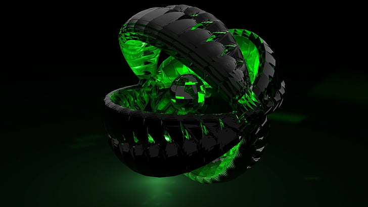 3D abstract ball, black and green electronic device illustration