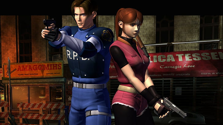 Resident Evil 2, Leon S. Kennedy, Claire Redfield, video games, HD wallpaper