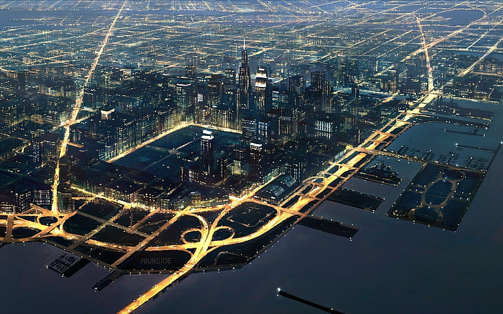 aerial photo of Metropolitan, cityscape, fantasy art, artwork