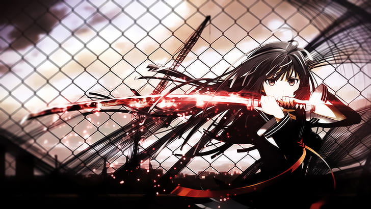 kisara tendo, black bullet, katana, fence, school girl, Anime, HD wallpaper