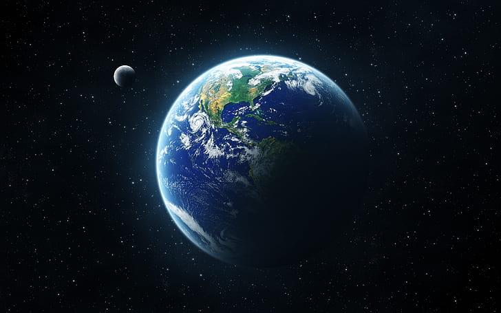 The Earth Widescreen HD, earth and moon picture, universe, digital