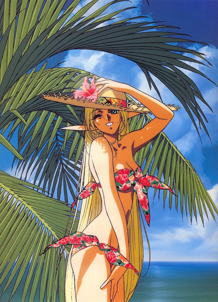 anime, Record of Lodoss War, palm tree, tropical climate, water