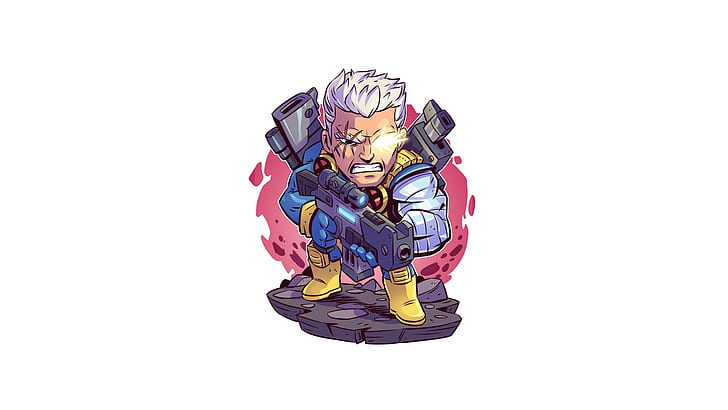 Cable, artwork, simple background, white background, Marvel Comics