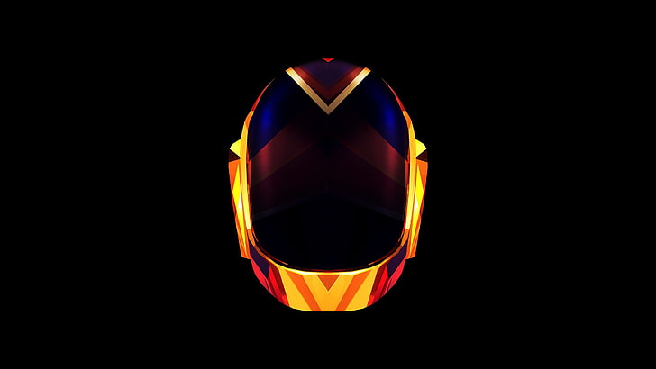 Daft Punk helmet wallpaper, music, orange, black, digital art