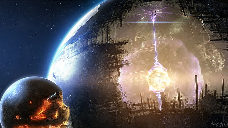 Dyson sphere, planet earth, night, planet - space, nature, glowing