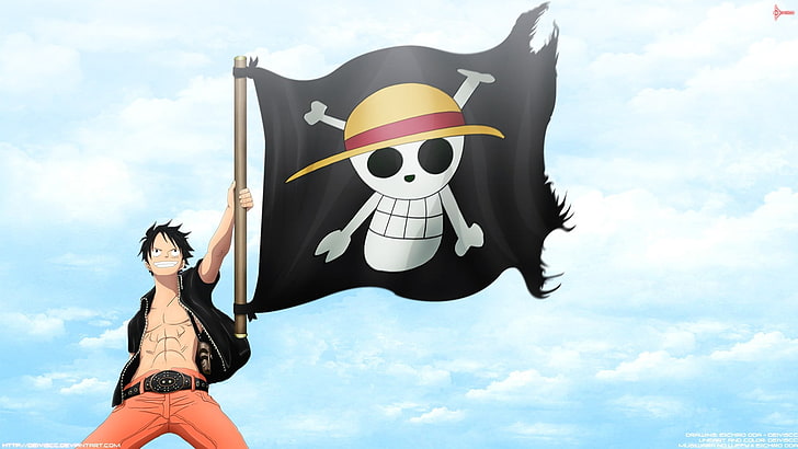 Monkey D. Luffy, One Piece, Straw Hat Pirates, Jolly Roger, Pirate Flag, HD wallpaper