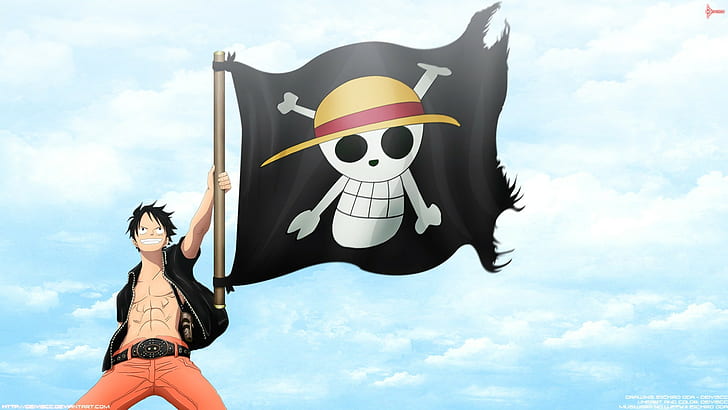 Pirate Flag, One Piece, Monkey D. Luffy, Jolly Roger, Straw Hat Pirates, HD wallpaper