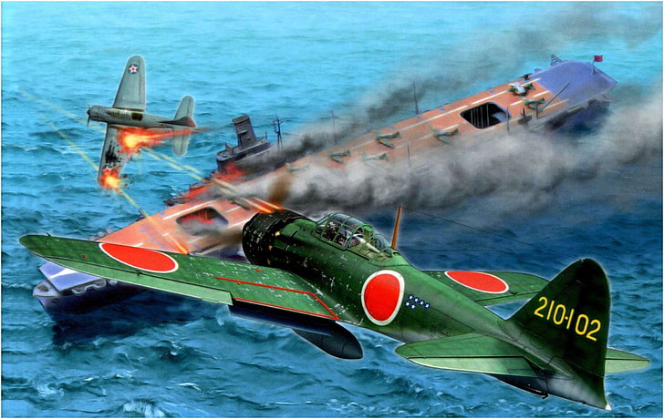 HD wallpaper: green fighter plane illustration, Japan, World War II, Zero,  Mitsubishi | Wallpaper Flare