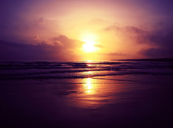 Midnight Sun, ocean during golden hour, Nature, Sun and Sky, Beach
