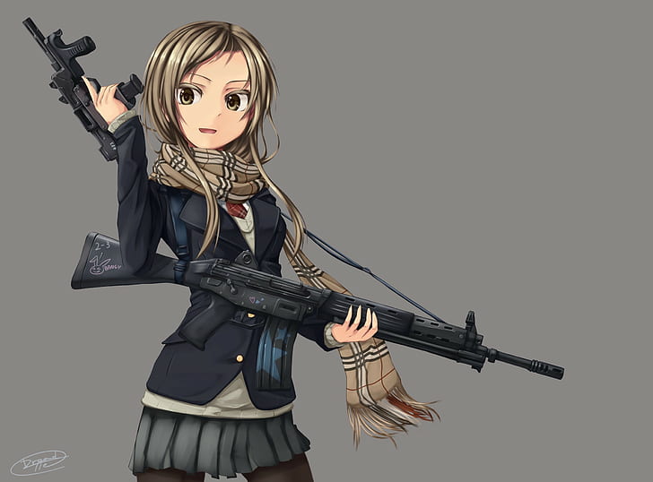 anime, gun, burberry, girls with guns
