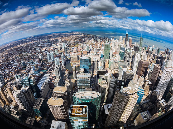 Chicago, Illinois, top view the city, ocean, skyscrapers, HD wallpaper