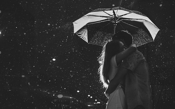 Love Couple In Rain, couple under umbrella illustration, standing, HD wallpaper